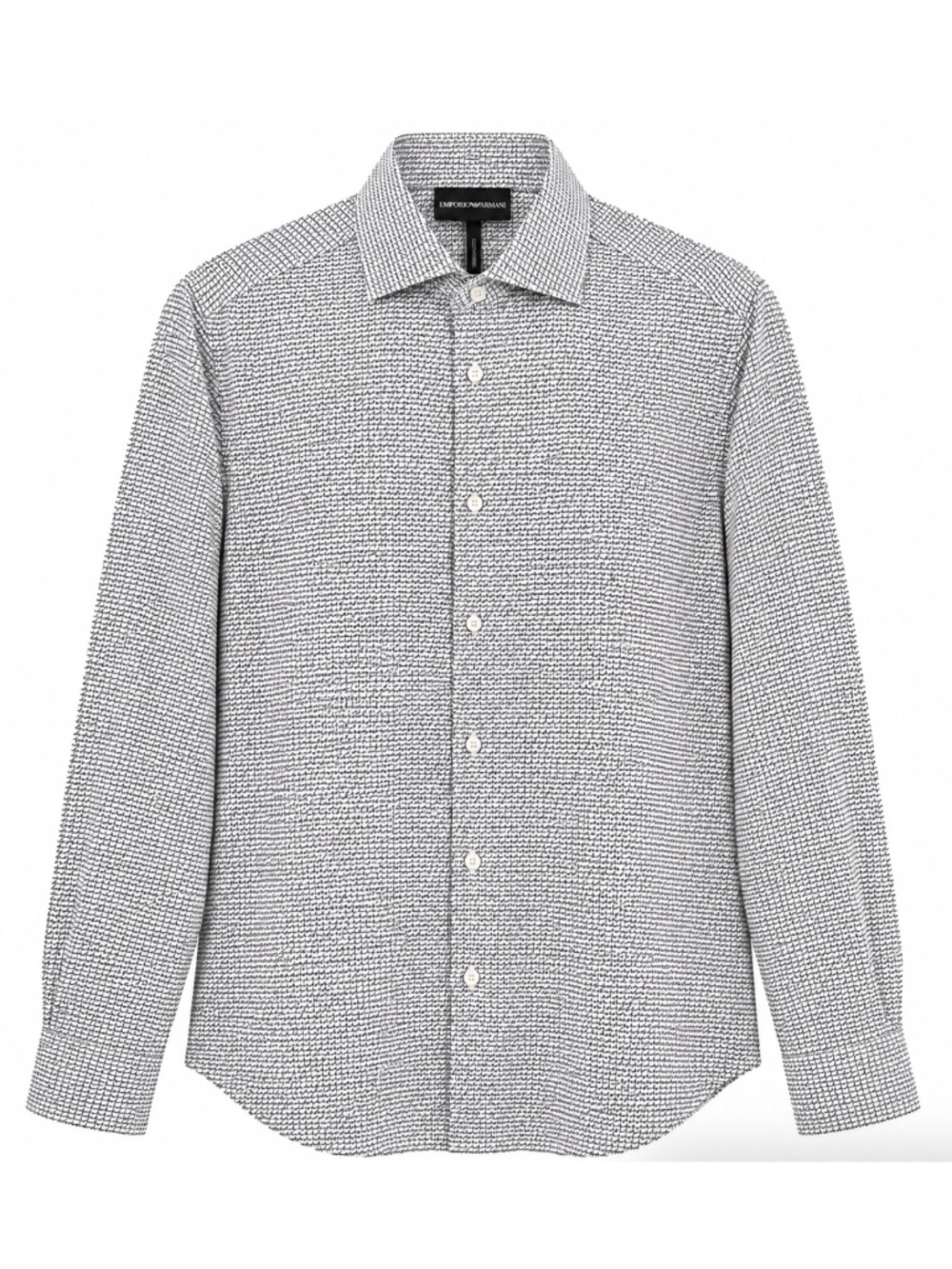 Emporio Armani Regular Fit Long Sleeve Collared Shirt White Black Men's Medium